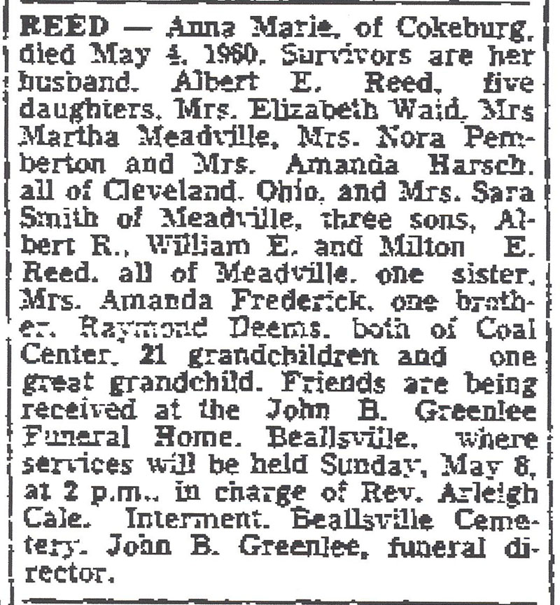 Anna Marie Reed obituary